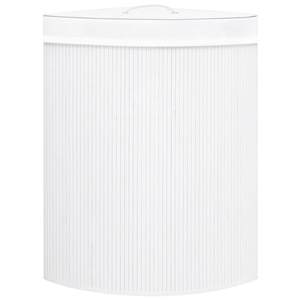 Cesto Portabiancheria Angolare in Bambù Bianco 60 L